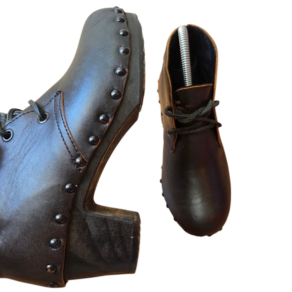 Unbranded Made In France Wooden Ankle Leather Boho Fall Winter Boots Black Sz 6 - Picture 12 of 13